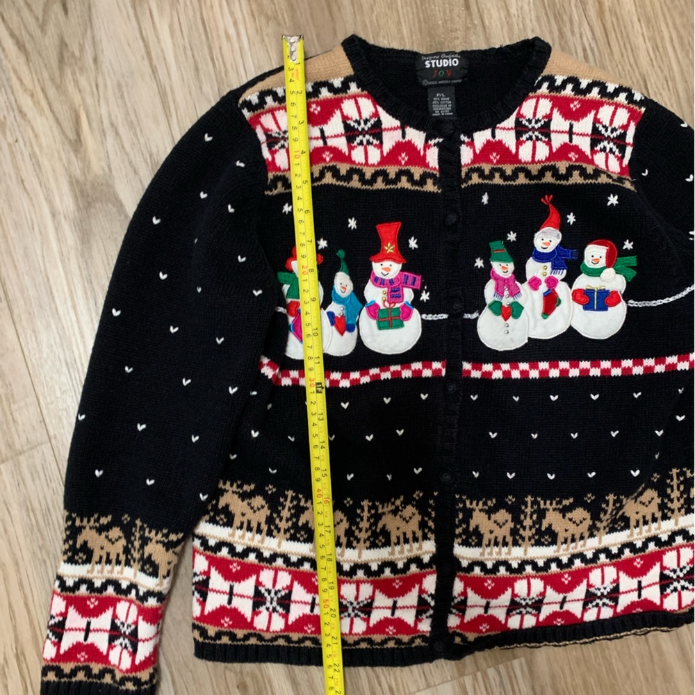 Vintage Christmas Snowman Reindeer Fair Aisle Cardigan - Petite Large - Picture 7 of 7